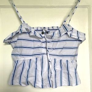 Brand New Crop Ruffled Striped Crop Top.